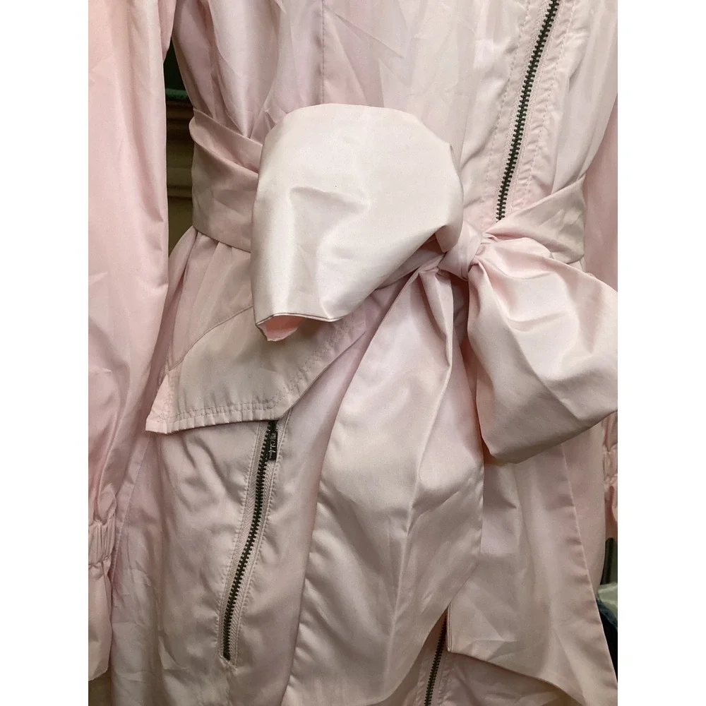 Cole Haan Baby Pink Rain Coat SZ Medium Bow Cuff Belted Jacket - Picture 3 of 7